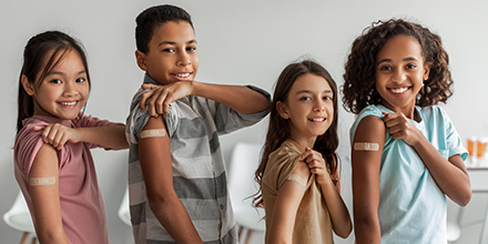 Children with immunization bandages